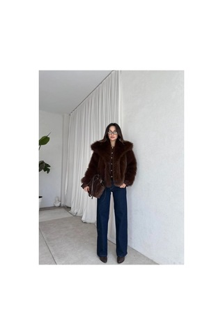 Tille Miss Dame Yumuşak Dokunuşlu Oversize Peluş Mont Acı Kahve Acı Kahve