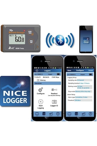 Az 88362 Sıcaklık Nem Kayıt Cihazı Datalogger Akıllı Telefon Uyumlu