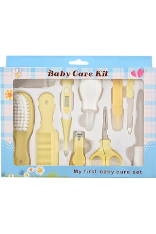 Xindoker Bebek Bakım 10'lu Seti: Güvenli Tırnak Kırıcı, Tırnak Kesici, Fırça, Tarak Ve Termometre - Sarı-mavi