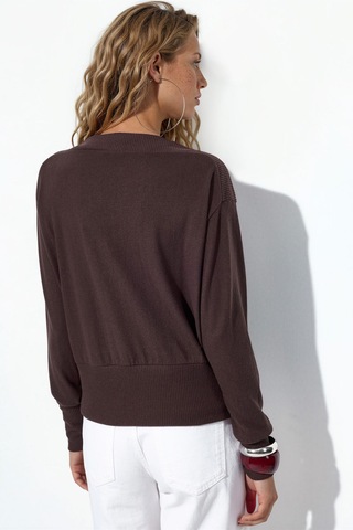 Hiccup Busem Kadın Düz Bisiklet Yaka Sweatshirt Kahverengi