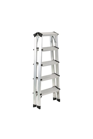 Asil 5+5 Basamaklı Çift Taraflı Çift Çıkışlı Alüminyum Katlanır Merdiven 150 Kg Kapasiteli Kaymaz Taban 1 Adet