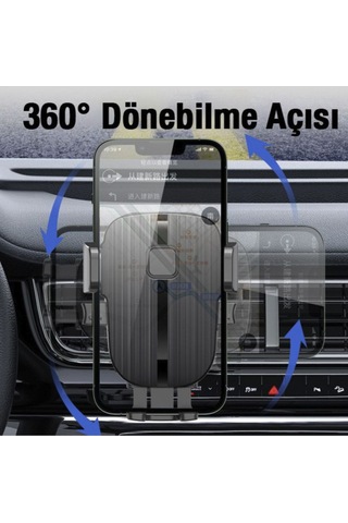 Araç İçi Havalandırma İçin Telefon Tutucu Silikon Destekli Güvenli 360 Derece Araba Telefon Tutucu - 36233