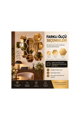 Kendinden Yapışkanlı Altıgen Dekoratif Duvar Aynası 1 Mm Kalınlık Petek Model Modern Salon, Antre Ve Yatak Odası Aynası Mavi
