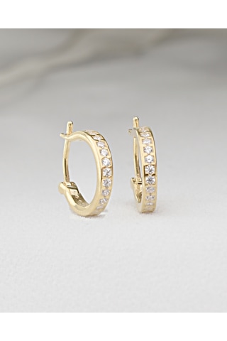 Brezza Lusso Jewelry 18k Serie Oro Şans Halka Minimal Gümüş Küpe 13 Mm