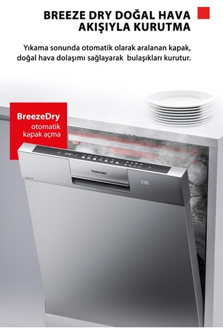 Toshiba DW-14F6ME SS TR Uv Hijyen Ve Breez Dry Kurutma 8 Programlı Bulaşık Makinesi Inox