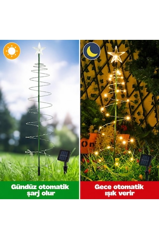 Güneş Enerjili Led Noel Yılbaşı Ağacı Bahçe Solar Balkon Teras Aydınlatması 68 Cm 8 Modlu Sıcak Beyaz
