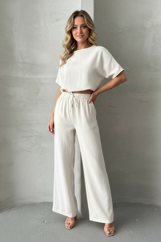 Kadın Basic Stil İkili Takım Beyaz