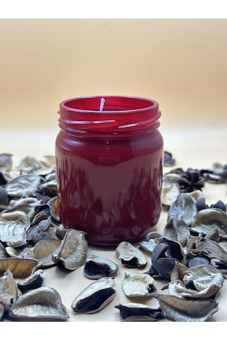 Kırmızı Renk Lavanta Kokulu Soya Mum 210 Cc 1 Adet - Renkli Kavanozda Mum 1 Adet Kirmızı