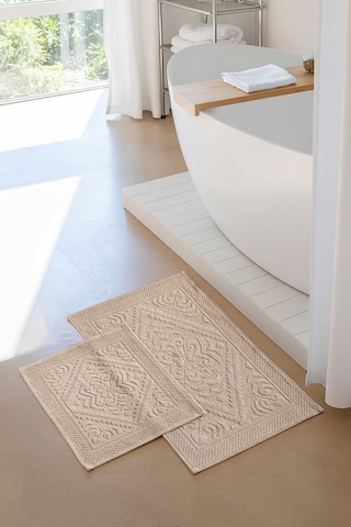 Soley Violeta 2'li Banyo Paspas Seti Kaymaz Taban %100 Pamuk 60x100 - 50x60 Cm Bej