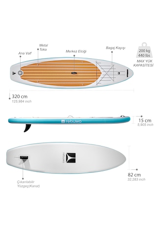 Rebuwo Sup Şişme Sörf Tahtası Stand Up Paddle Board Mavi
