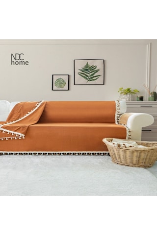 Dnc Home Tekstil Ndchome Premium Keten Tarçın Ponponlu Koltuk Örtüsü 170 X 220