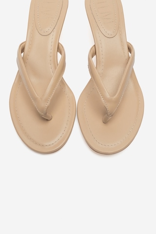 Luvi Shoes Norell Koyu Bej Cilt Parmak Arası Kadın Topuklu Terlik