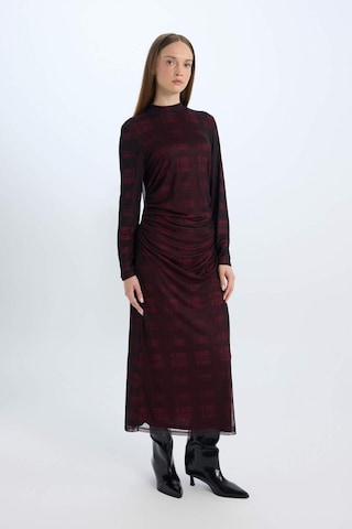 DeFacto Regular Fit Yarım Balıkçı Yaka Desenli Uzun Kollu Maxi Tül Elbise E1959AX24WNBR115 Bordo
