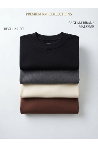 Km Collections Erkek Kışlık Sweatshirt 3 İplik Krem