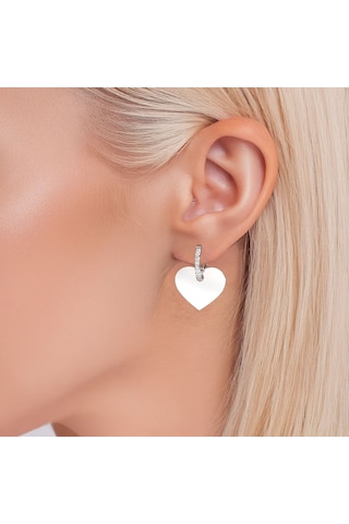 Sade Kalpli Plaka Beyaz Gümüş Küpe Gümüş