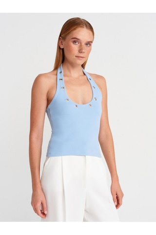 Dilvin 21162 Halter Yaka Top-mavi Mavi