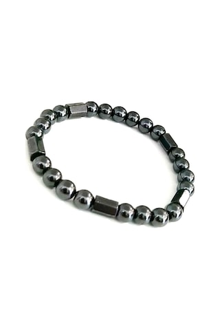 Tamgacrafts Kısmi Mıknatıslı Manyetik Silindir Doğal Taşlı Hematit Füme Bileklik 8mm Gri