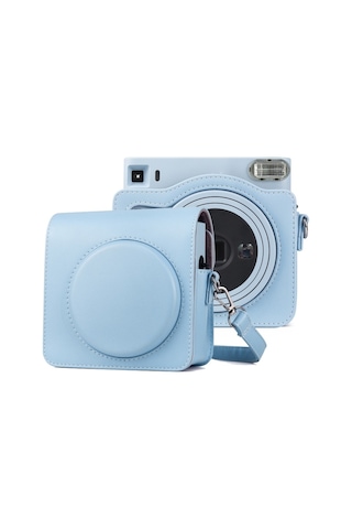 Sones Fujıfılm İnstax Square Sq1 Uyumlu Askılı Tam Vücut Pu Deri Kılıf Kamera Çantası Mavi