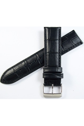 Cobra Deri Saat Kordonu 22Mm Xl Uzun Siyah Saat Kayışı Kroko