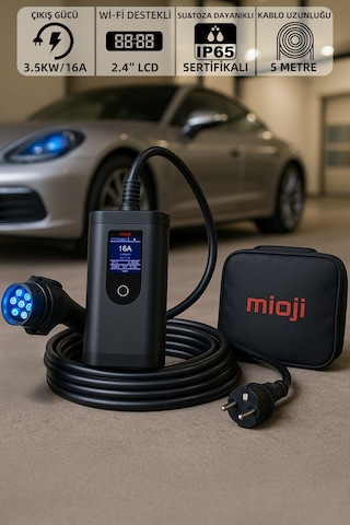 Mioji 717 3.5Kw/16A 2.4 LCD Ekran Wi-Fi Destekli IP65 Suya Dayanıklı Taşınabilir Elektrikli Araç Şarj Cihazı