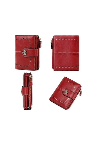 Linjinxu Rfıd Hırsızlık Önleyici Fırça Kadın Cüzdanı Çoklu Kart Pozisyonlu Tokalı Cüzdan Kısa Fermuarlı Çanta Siyah Siyah