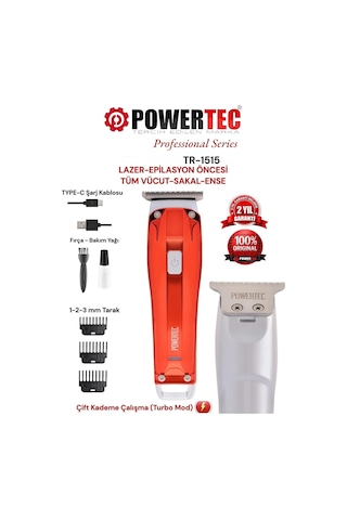 Powertec TR-1515 Lazer-Epilasyon Öncesi Tüm Vücut Tıraş Makinesi Sakal-Ense-Vücut