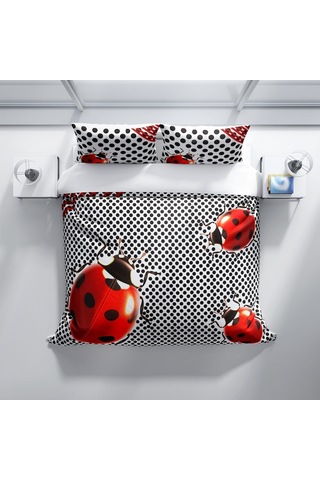 Cattleya Ladybug 3D Pamuk Saten Çift Kişilik Nevresim Takımı Çok Renkli