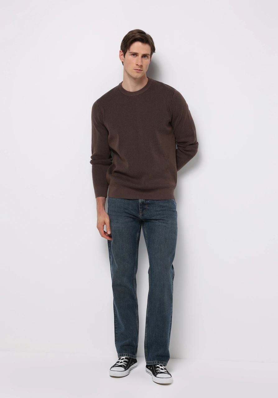 Colins Regular Fit Yuvarlak Yaka Jakarlı Erkek Kahverengi Kazak Cl1076739 Q1.v2 Brw Kahverengi