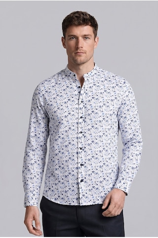 Xint Bisse Lacivert Regular Fit Keten Cepsiz Uzun Hakim Yaka Gömlek Bsgmktn26307 C39