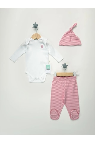 Sezgibaby Kız Bebek Çıtçıtlı Body 3'lü Set Beyaz - Pembe