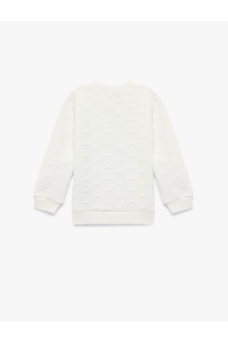 Koton Uzun Kollu Bisiklet Yaka Dokulu Sweatshirt Ekru 6smg10003ak Ekru
