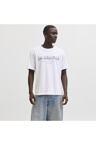 Jack & Jones Erkek Gögüs Logo Baskili Tisört - Devin - 12290173 Beyaz