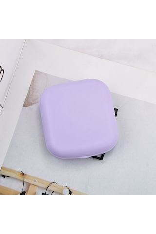 Ximistore9 Mor Mat Sert Plastik Gözlük Kutusu - İçinde Pinçer, Süpürge, Ayna İle Taşınabilir, Hijyenik Makyaj Gereci