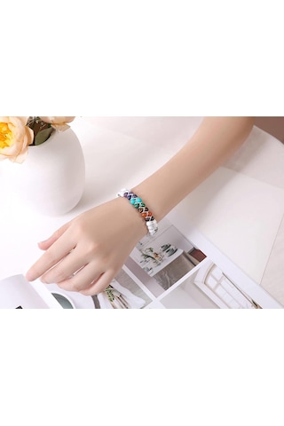 Valkyrie 7 Çakra Doğal Taş Bileklik Howlite Beyaz Ayarlanabilir Makrome Unisex  Bilekliği Beyaz