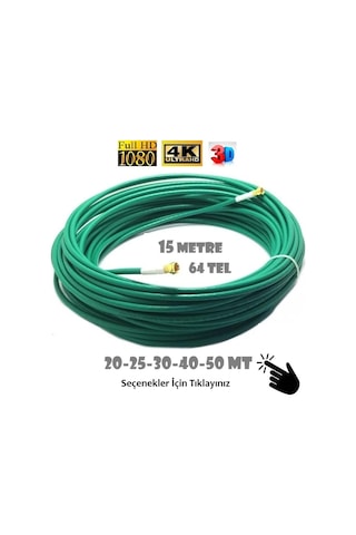 15 Metre 64 Tel Rg6/u4 Gold Uçlu Anten Kablosu 3d 4k Fullhd 1080 Tak Kullan - Yeşil