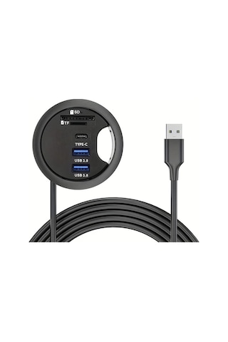 Xuweiwei Siyah Usb 3.0 Çok Portlu Genişletici Tf Usb-c Micro Sd Kart Okuyucu Tip C Veri Bağlantısı 60mm Masaüstü Montaj Pc İçin