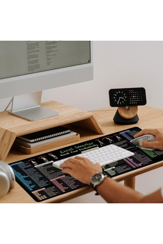 Excel Kısayolları Klavye Mouse Pad Büyük Kaymaz Ofis Masa Matı 11 Kısayol