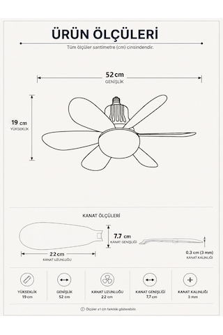 Goes Tavan Vantilatörü Led Işık 3 Kademe Hız Modu Sessiz 52 Cm Çap 6 Kanat Kumandalı Vantilatör