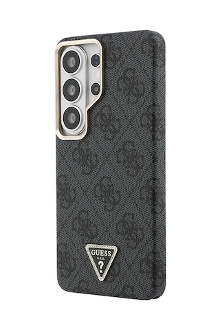 Galaxy Uyumlu S26 Ultra Kılıf Guess Lisanslı M-safeli Gold Kamera Çerçeveli Taşlı Üçgen Logo Kapak Siyah Siyah