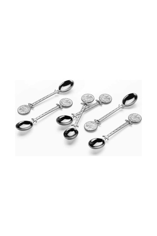 Çay Kaşığı Seti 12 Parça Osmanlı Motifli Metal Gümüş Gümüş Tonlu