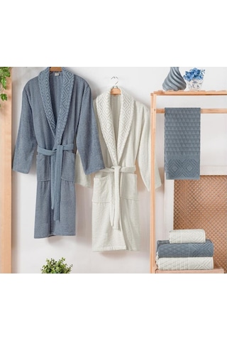 Schafer Home Rosinda Banyo Seti 6 Parça İndigo/krem Bornoz Seti Indigo - Krem