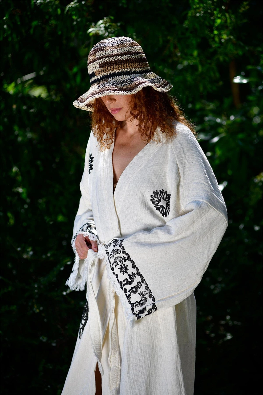 Doğal Çizgili Rafya Şapka Çok Renkli