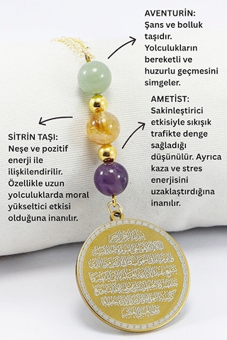 Gold Renkli Çelik Ayetel Kürsi Nazar Ayeti Araba Dikiz Ayna Süsü,