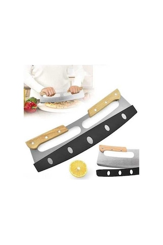 Besthome1 35cm Paslanmaz Çelik Pizza Kesici, Kaydırmalı Tasarım, Saf Kesim, Ahşap Kollu, Korumalı Kılıfıyla Sebze Kesim Aleti Diğer