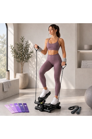 Kardiyo Ve Sıkılaşma Seti - Mini Stepper + El Bilek Ağırlığı + 5'li Direnç Bandı + Atlama İpi