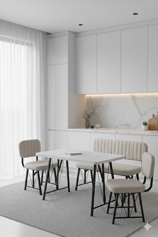 Elfin 70x110 Beyaz Sabit, 2 Sandalye 1 Bench, Masa Sandalye Takımı, Mutfak Masası Takımı - Krem