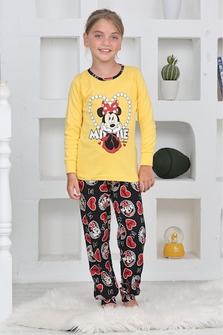 Miniğimin Cicileri Mnn Ms Kalpli Kız Çocuk Pijama Takımı - Sarı Sarı