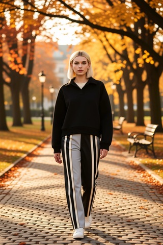 Benerly Kadın Polo Yaka Düşük Kol Regular Kalıp Örme Sweatshirt Fonksiyon siyah