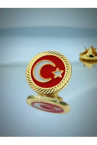 Yörük Tasarım Türk Bayrağı Fasetli Altın Kaplama Yaka Rozeti Altın