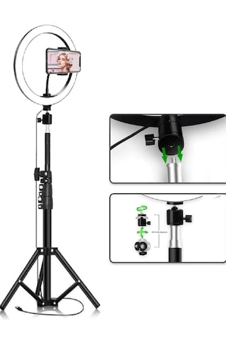 3 Renk Işıklı Tripod Tiktok Selfie Lambası Makyaj Işığı 210 Cm